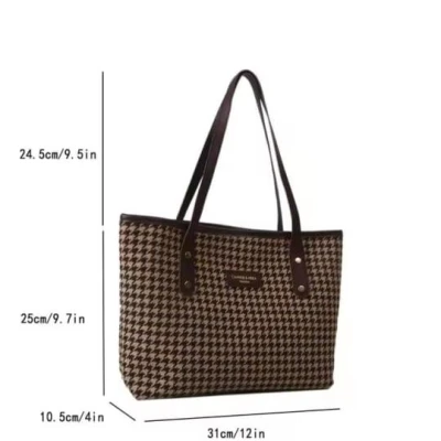 Large Capacity Plaid Pu Laptop Tote Bag Simple Casual Shoulder Bag secondary