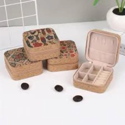 Vintage Cork Jewelry Organizer Box Bohemia Portable Earrings Storage Box