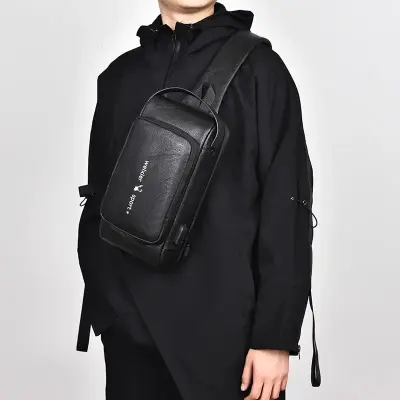 Men Sling Backpack Cross Body Shoulder Chest Bag Anti-theft Waterproof PU Leather Messenger Bags secondary