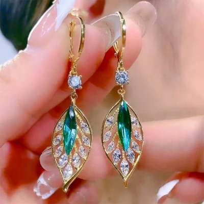 Crystal Leaf Tassel Drop Earrings Wedding Jewelry secondary