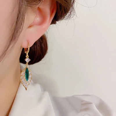Crystal Leaf Tassel Drop Earrings Wedding Jewelry