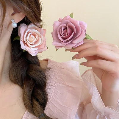 Fashion Peony Flower Hair Claw Cloth Shark Clip Rose Hair Clip secondary