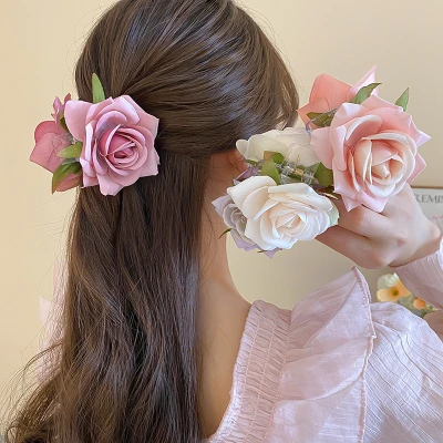 Fashion Peony Flower Hair Claw Cloth Shark Clip Rose Hair Clip