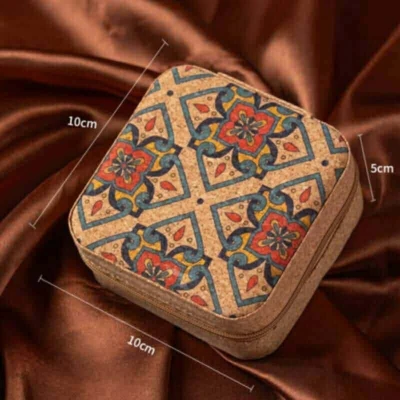 Vintage Cork Jewelry Organizer Box Bohemia Portable Earrings Storage Box secondary