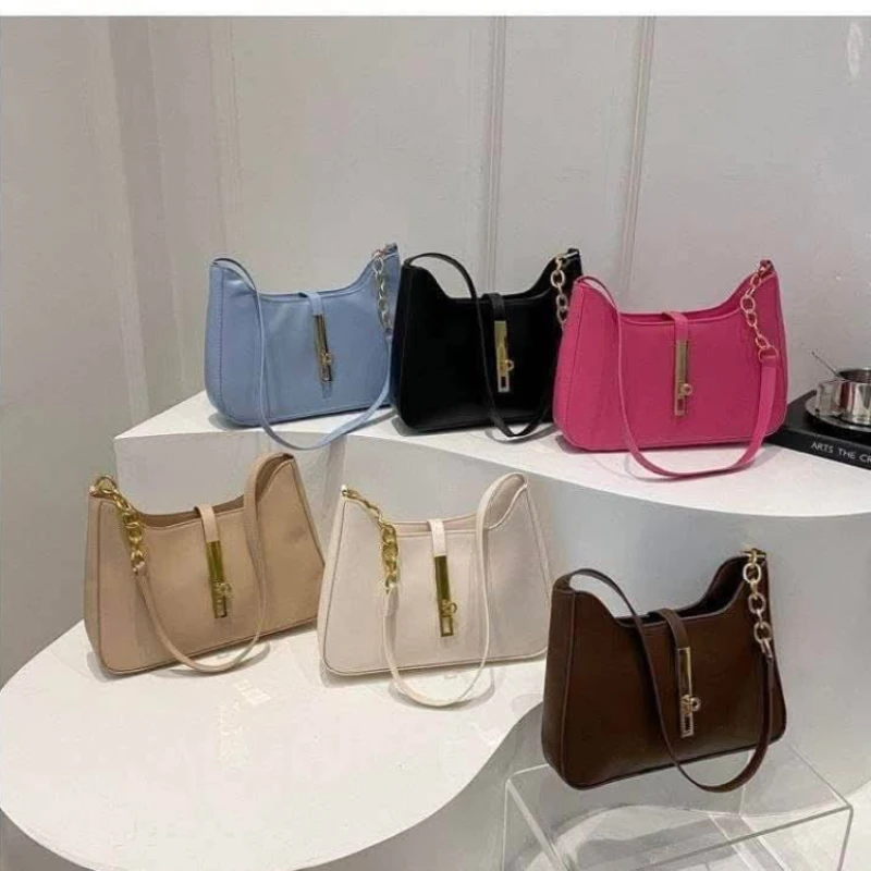 Solid Color Luxury PU Leather Shoulder Bag for Women