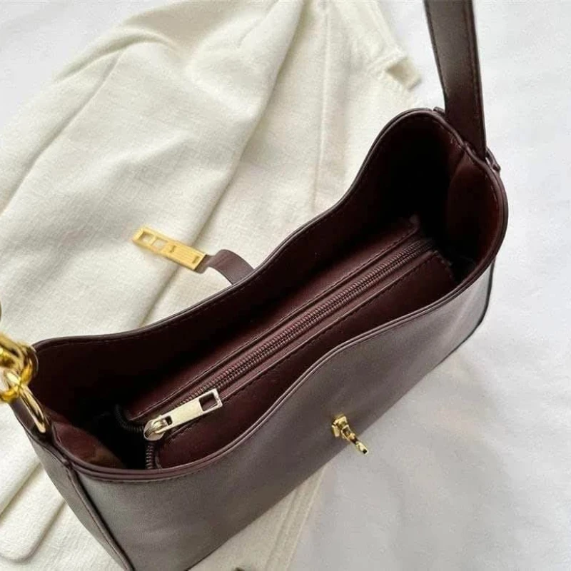 Solid Color Luxury PU Leather Shoulder Bag for Women
