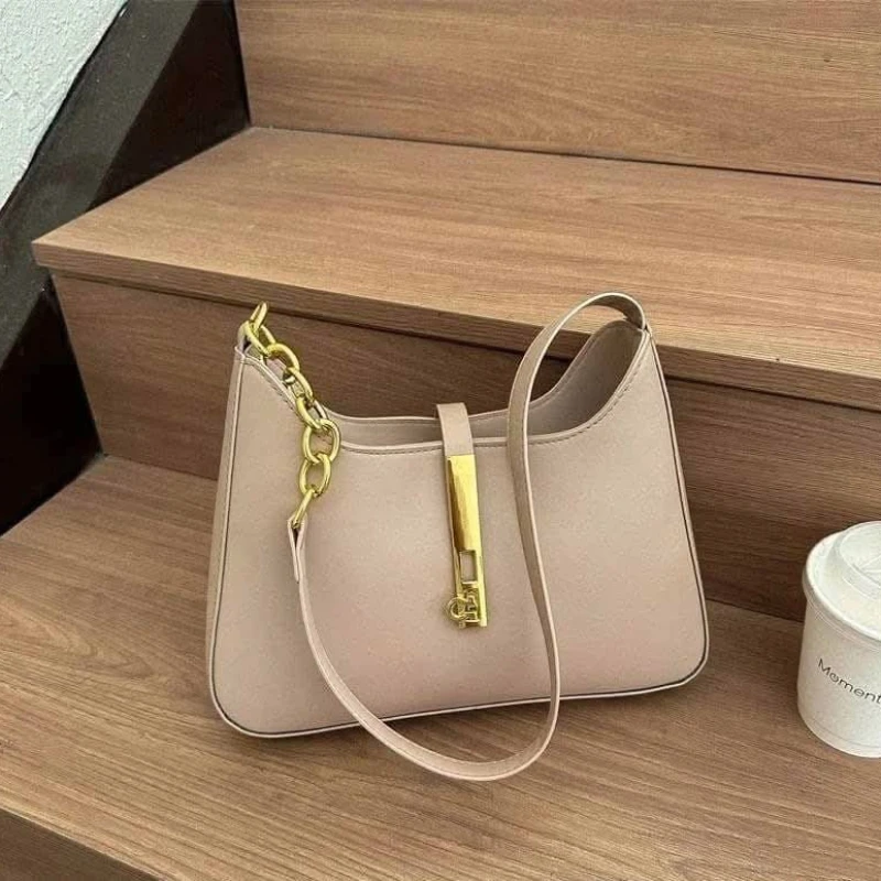 Solid Color Luxury PU Leather Shoulder Bag for Women