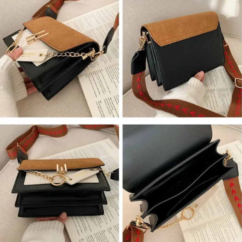 Retro Wide Strap Messenger Bag Female Travel Handbags and Purses