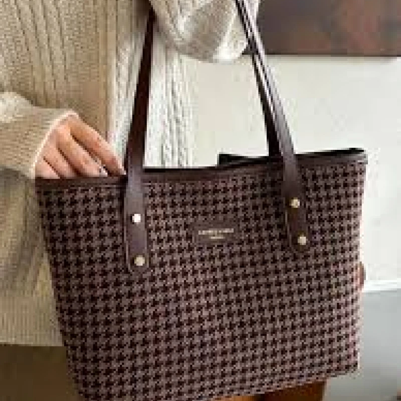 Large Capacity Plaid Pu Laptop Tote Bag Simple Casual Shoulder Bag