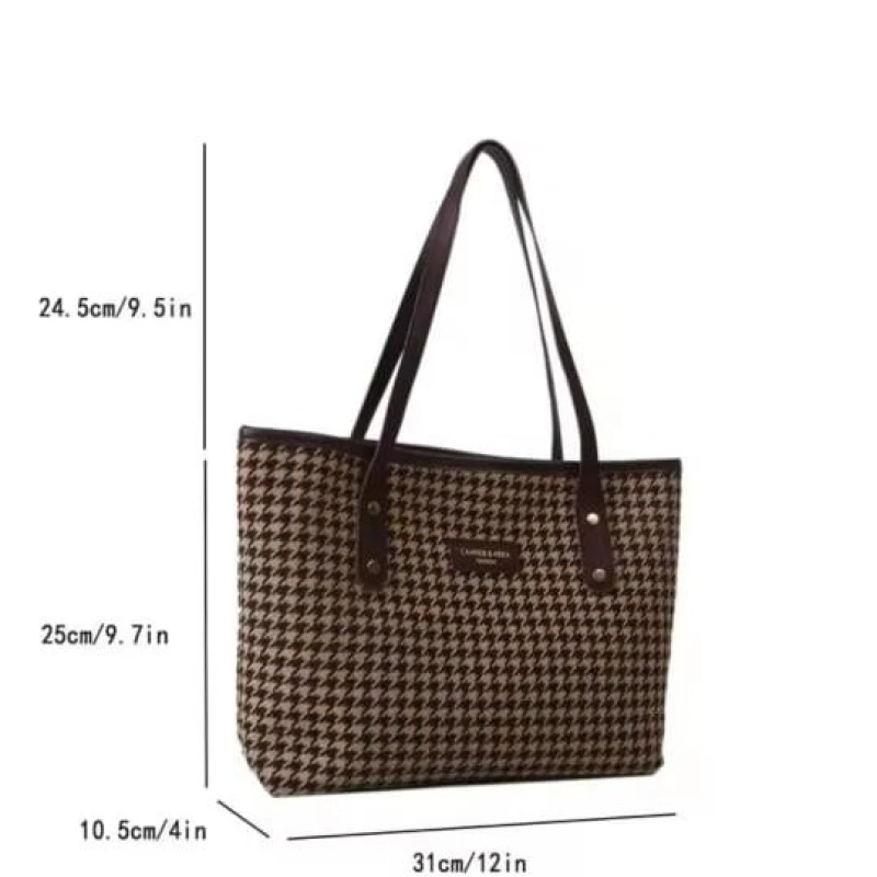 Large Capacity Plaid Pu Laptop Tote Bag Simple Casual Shoulder Bag