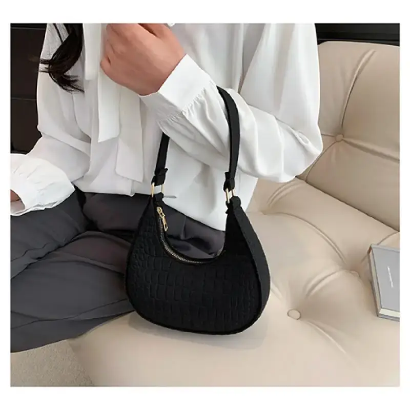Women Felt Stone Pattern Underarm Bag Casual Shoulder Bags Fashion Exquisite Crescent Saddle Bags Ladies Advanced Armpit Bag