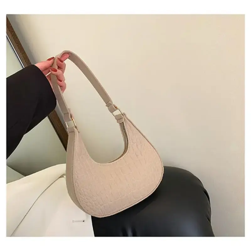 Women Felt Stone Pattern Underarm Bag Casual Shoulder Bags Fashion Exquisite Crescent Saddle Bags Ladies Advanced Armpit Bag