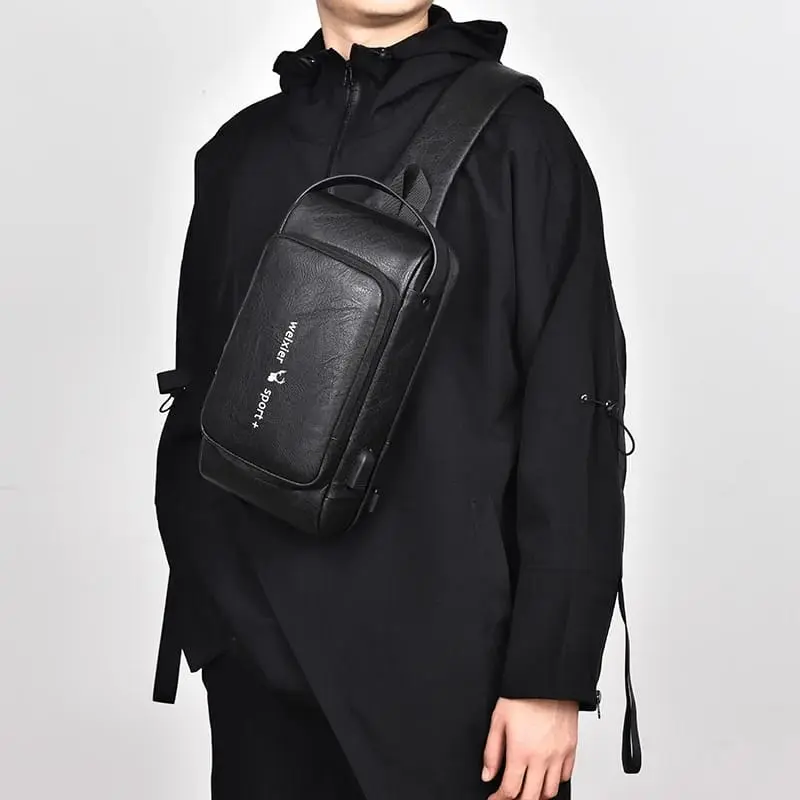 Men Sling Backpack Cross Body Shoulder Chest Bag Anti-theft Waterproof PU Leather Messenger Bags