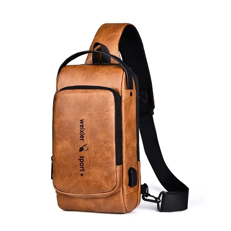 Men Sling Backpack Cross Body Shoulder Chest Bag Anti-theft Waterproof PU Leather Messenger Bags